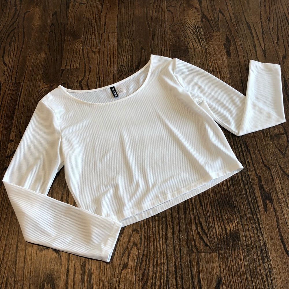 Sheer white crop top Long sleeve L